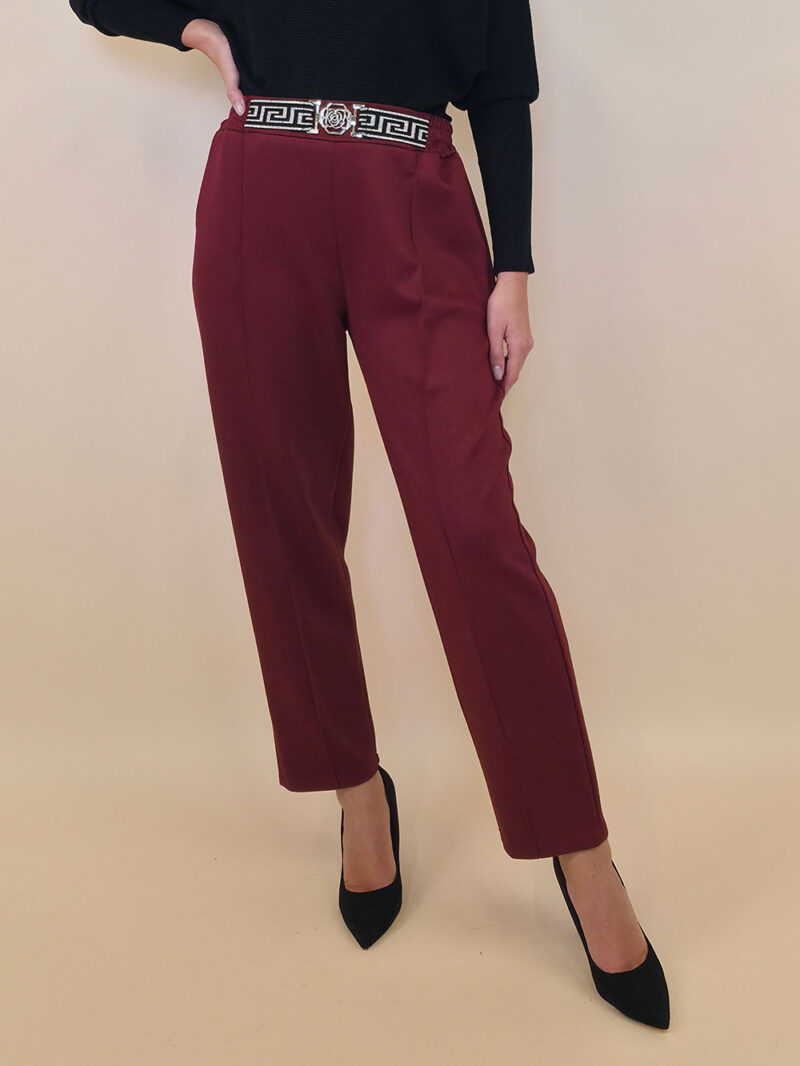 Hlače 46 Norman - jersey UN zlatna kopča - burgundy