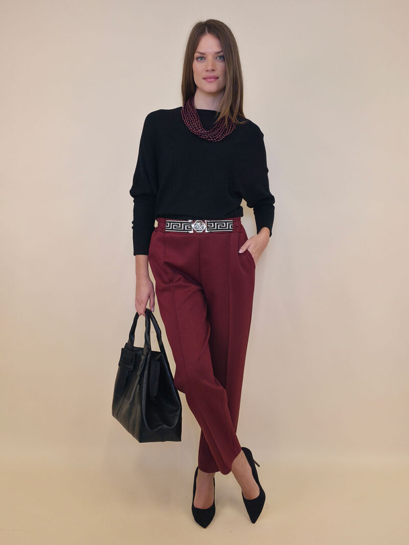 Hlače 46 Norman - jersey UN zlatna kopča - burgundy