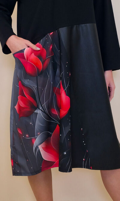 Haljina 52 Veneta - felpa/ecco lht - Red Tulips in Grey
