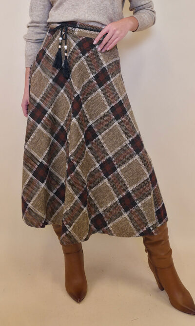 Suknja 34 Tahoe - jersey print tartan kocka - camel