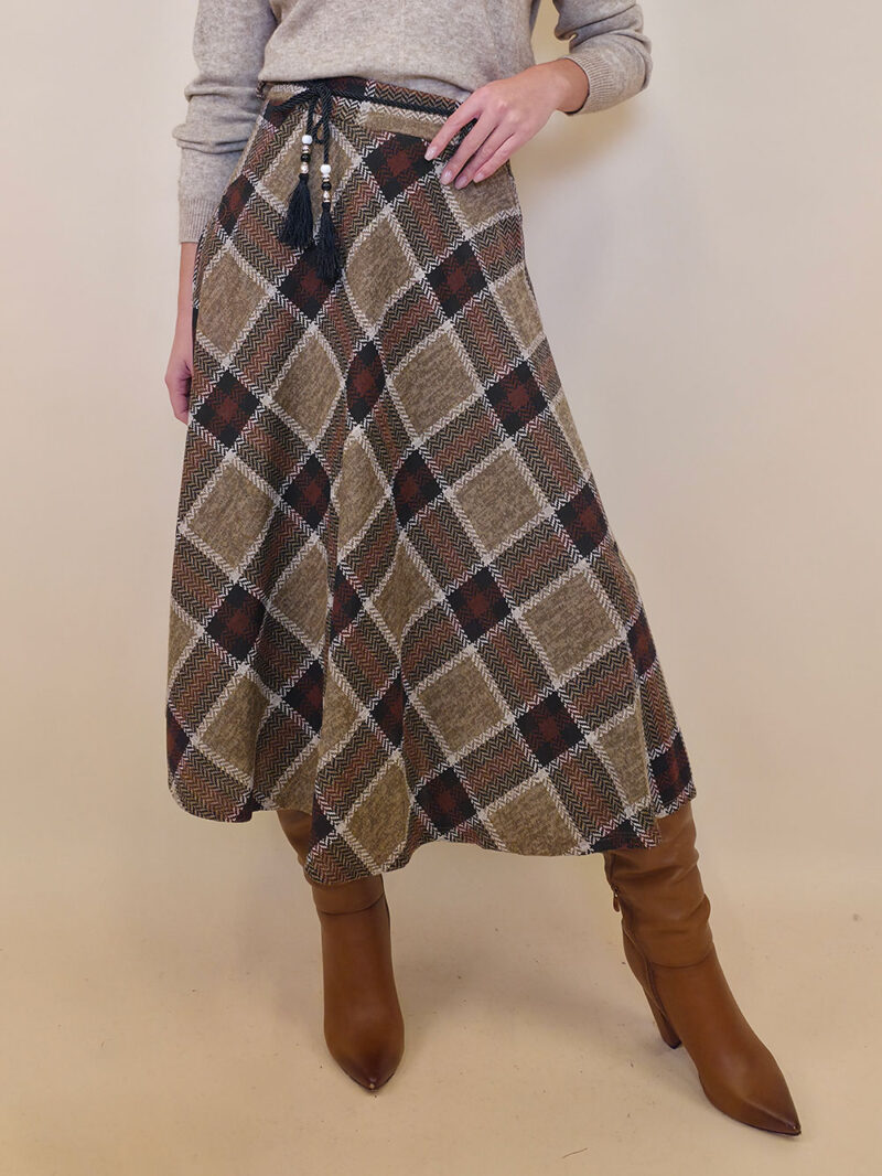 Suknja 34 Tahoe - jersey print tartan kocka - camel