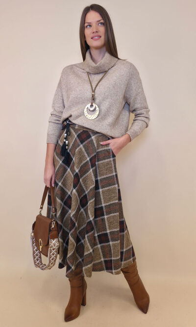Suknja 34 Tahoe - jersey print tartan kocka - camel