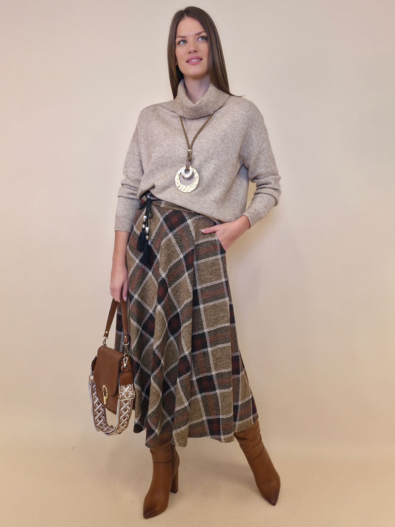Suknja 34 Tahoe - jersey print tartan kocka - camel