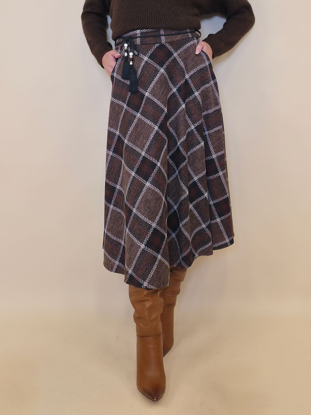 Suknja 34 Tahoe - jersey print tartan kocka - brown