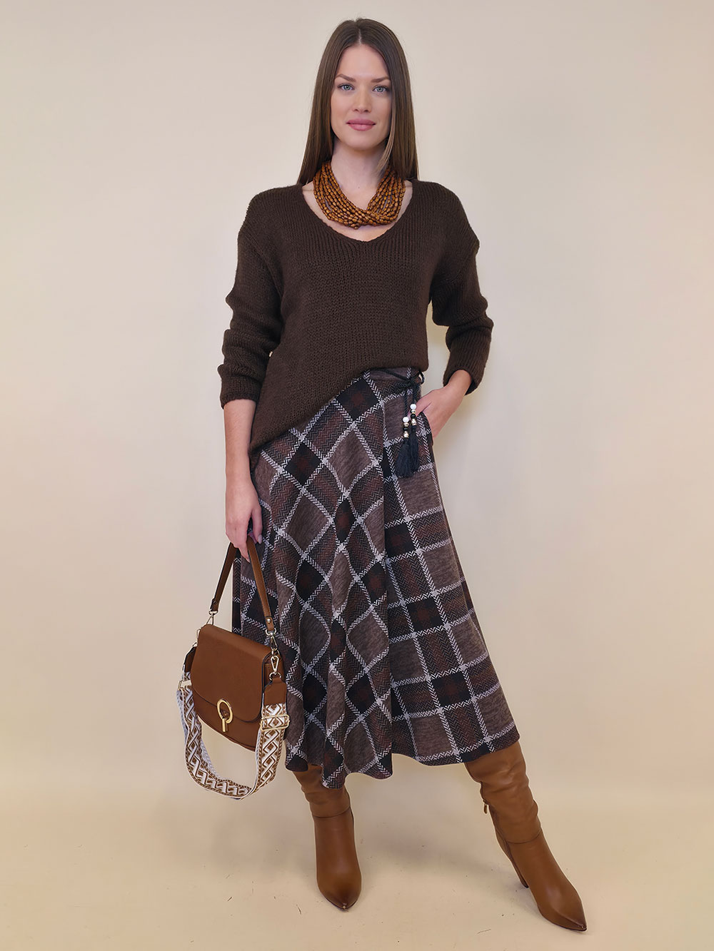 Suknja 34 Tahoe - jersey print tartan kocka - brown