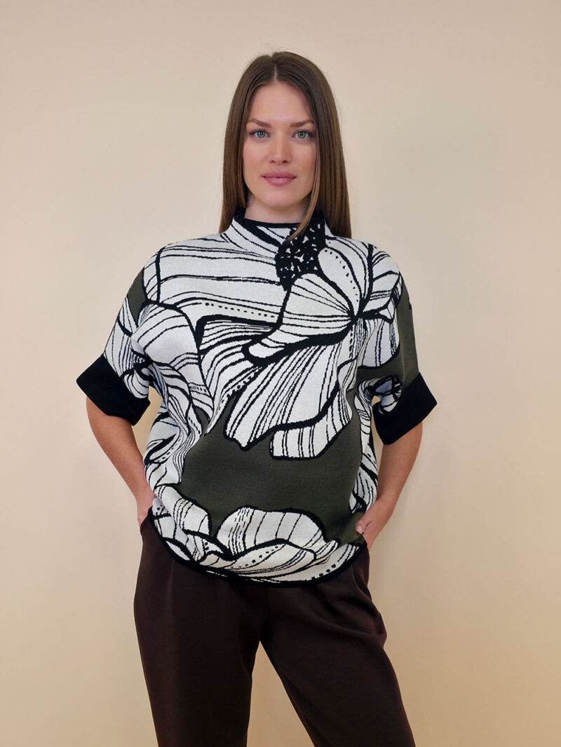 Pulover 64 Clarkson - plt Big White Floral - military