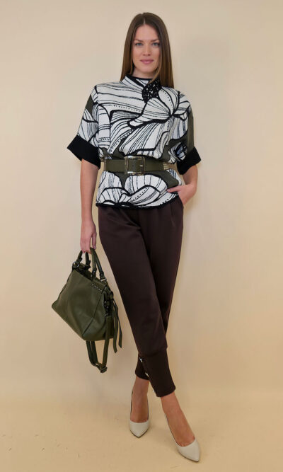 Pulover 64 Clarkson - plt Big White Floral - military