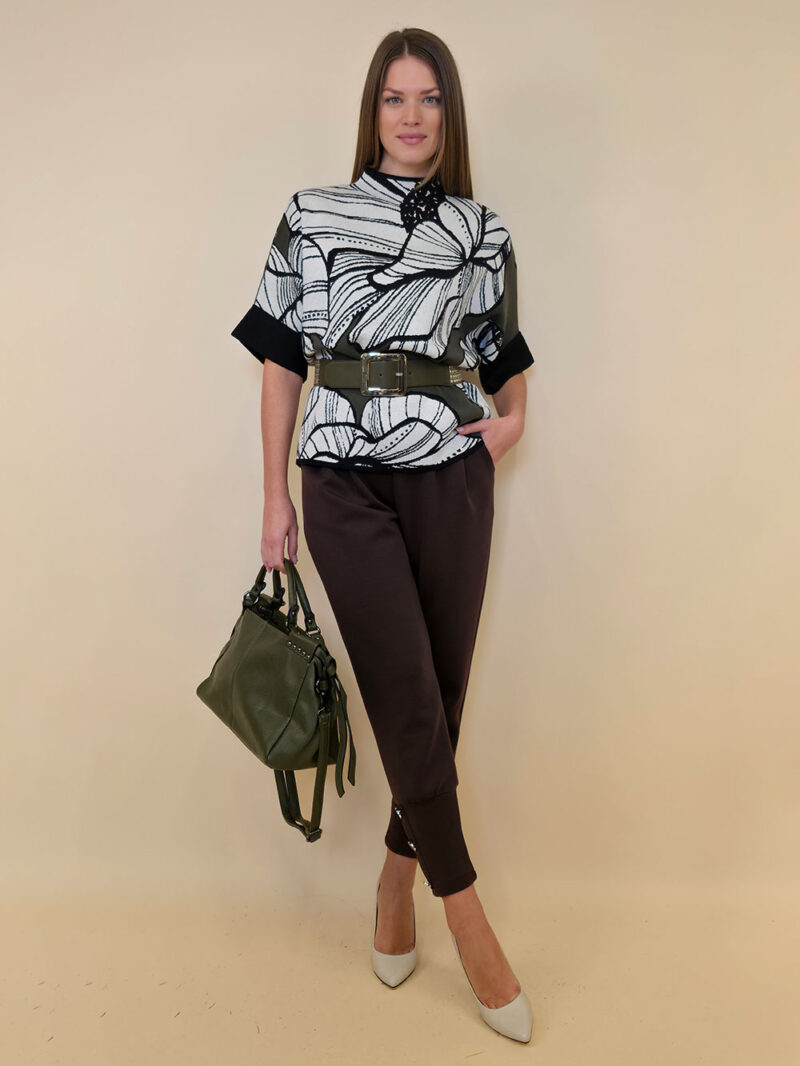 Pulover 64 Clarkson - plt Big White Floral - military