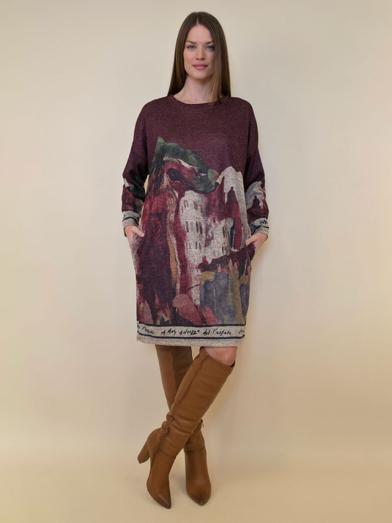 Haljina 40 Verdel - jersey print - Positano burgundy