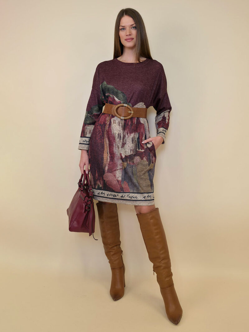Haljina 40 Verdel - jersey print - Positano burgundy