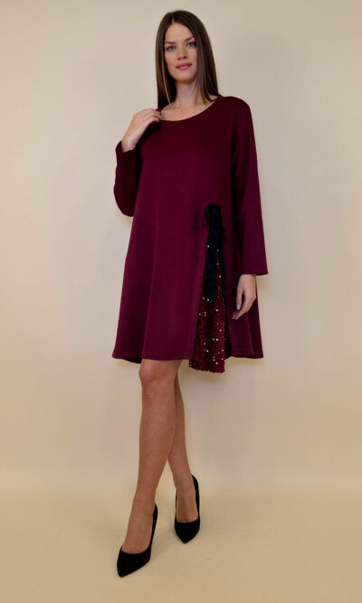 Haljina 55 Bristow - jersey UN šljokice umetak - burgundy