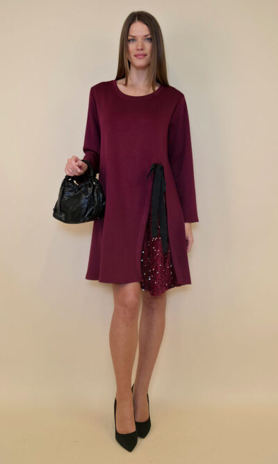Haljina 55 Bristow - jersey UN šljokice umetak - burgundy