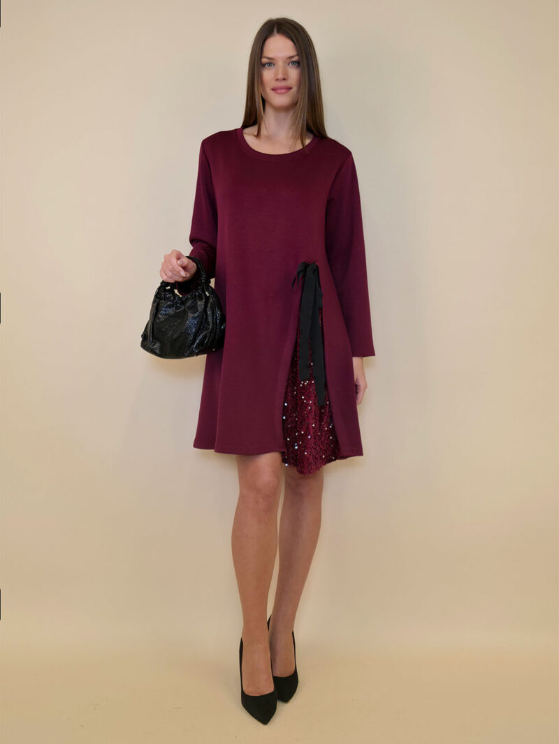 Haljina 55 Bristow - jersey UN šljokice umetak - burgundy