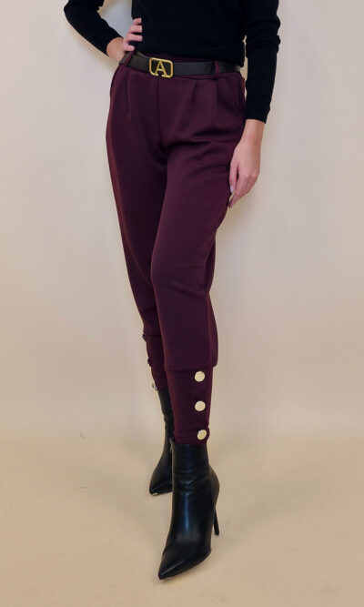 Hlače+remen 48 Delboy - jersey UN 3 gold buttons - burgundy