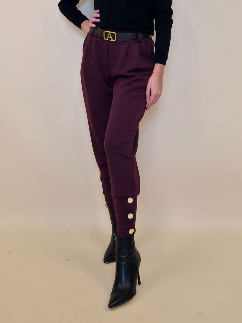 Hlače+remen 48 Delboy - jersey UN 3 gold buttons - burgundy