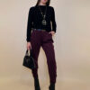 Hlače+remen 48 Delboy - jersey UN 3 gold buttons - burgundy