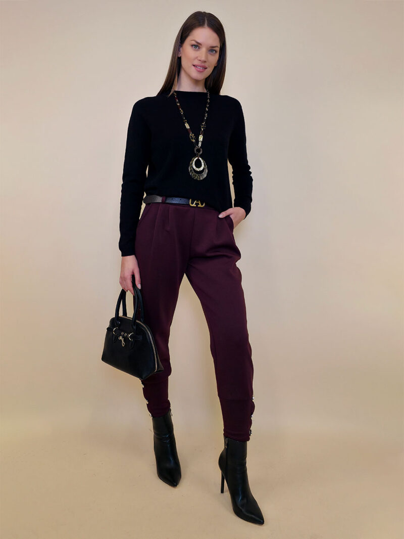 Hlače+remen 48 Delboy - jersey UN 3 gold buttons - burgundy