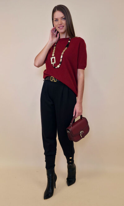 Hlače+remen 48 Delboy - jersey UN 3 gold buttons - black