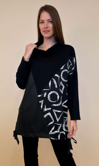 Tunika 48 Black Wings - felpa/ecco leather/print - Geometry b/w