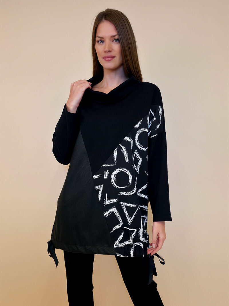 Tunika 48 Black Wings - felpa/ecco leather/print - Geometry b/w