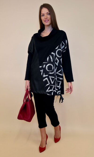 Tunika 48 Black Wings - felpa/ecco leather/print - Geometry b/w