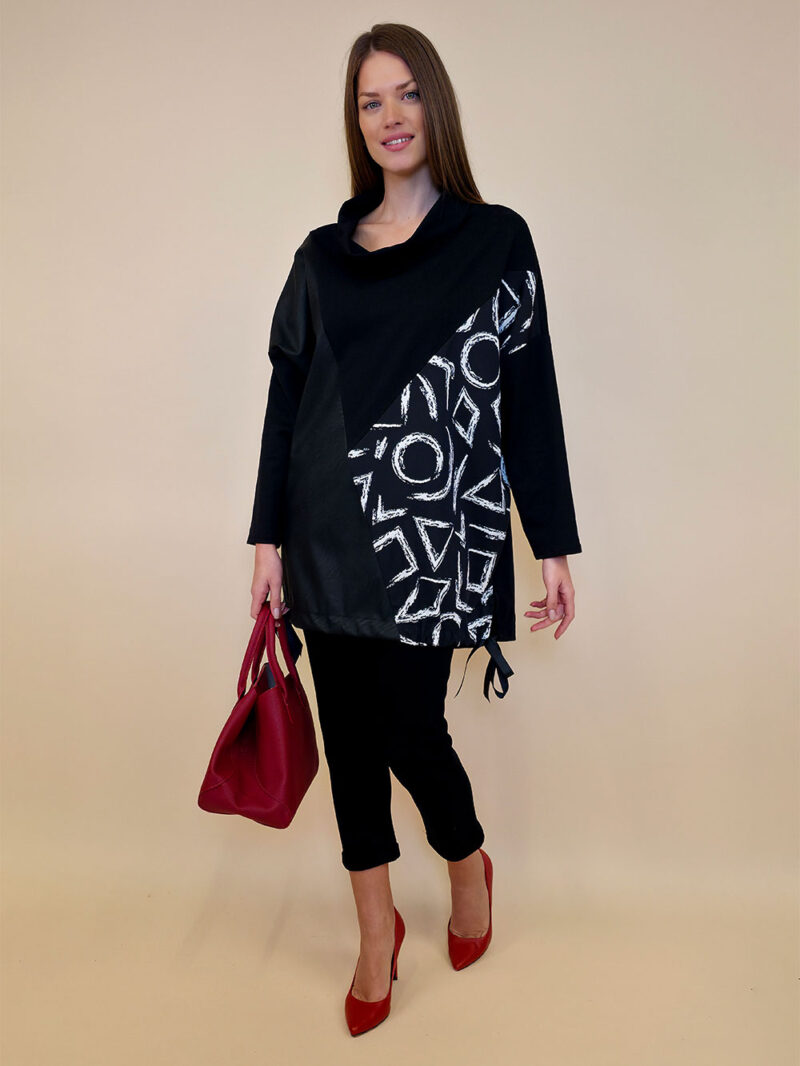 Tunika 48 Black Wings - felpa/ecco leather/print - Geometry b/w