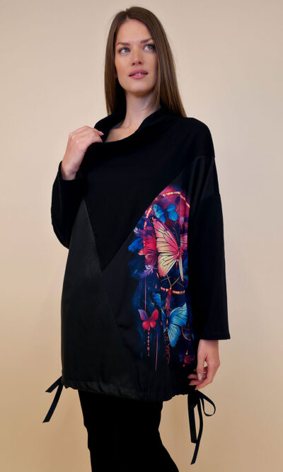 Tunika 48 Black Wings - felpa/ecco leather/print - Rings&Butterflies