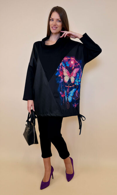 Tunika 48 Black Wings - felpa/ecco leather/print - Rings&Butterflies