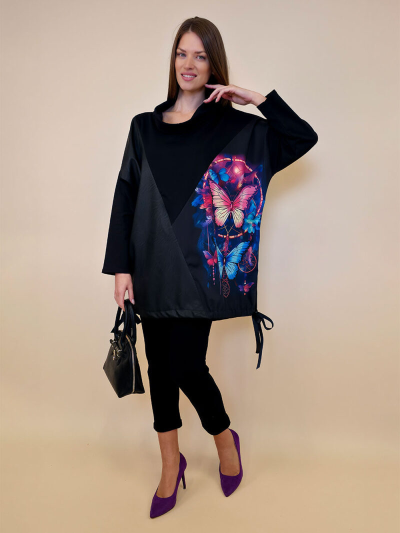Tunika 48 Black Wings - felpa/ecco leather/print - Rings&Butterflies