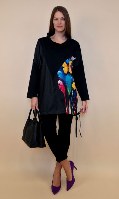 Tunika 48 Black Wings - felpa/ecco leather/print - Yellow Butterflies