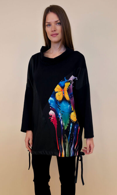 Tunika 48 Black Wings - felpa/ecco leather/print - Yellow Butterflies