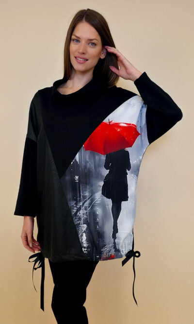 Tunika 48 Black Wings - felpa/ecco leather/print - Red Umbrella