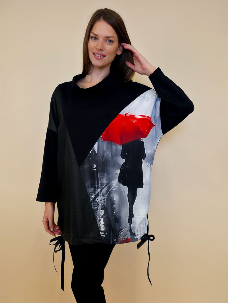 Tunika 48 Black Wings - felpa/ecco leather/print - Red Umbrella