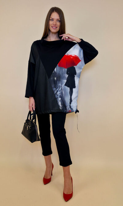 Tunika 48 Black Wings - felpa/ecco leather/print - Red Umbrella