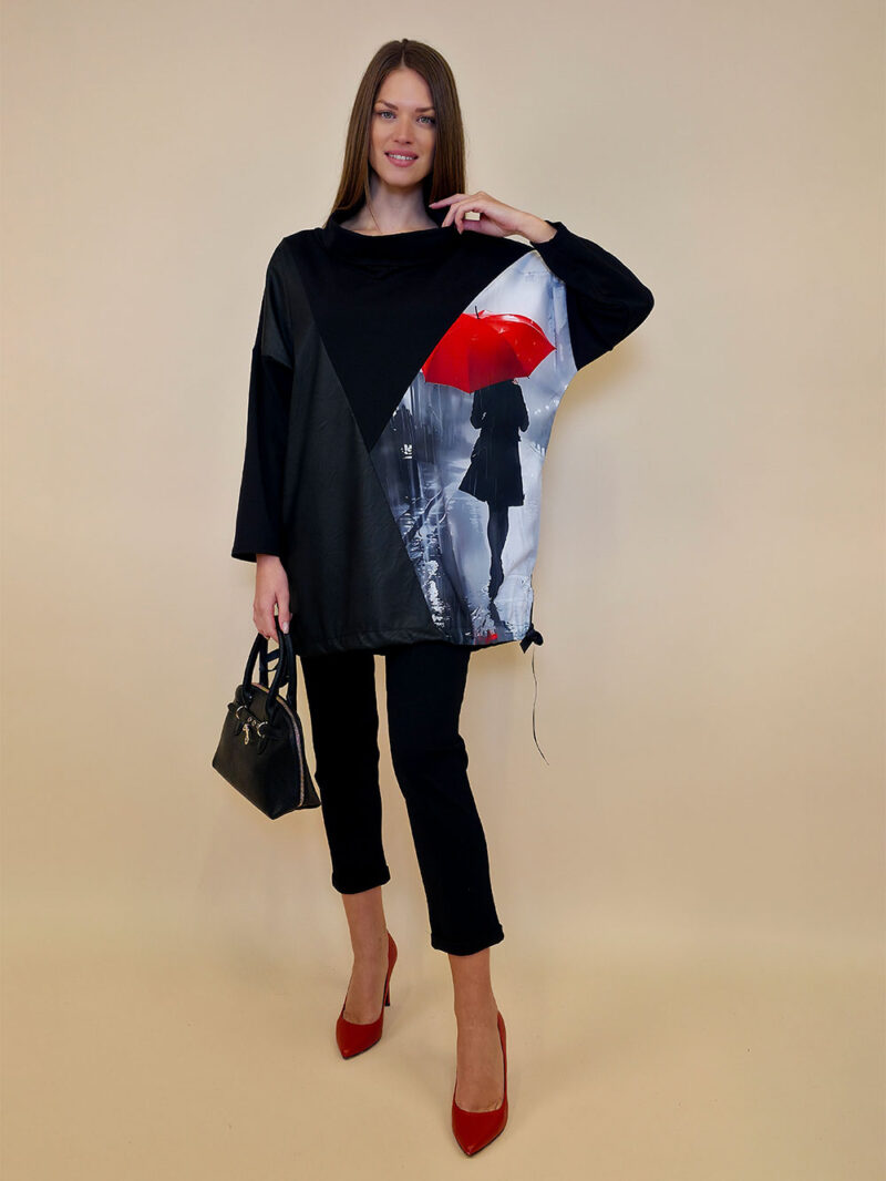 Tunika 48 Black Wings - felpa/ecco leather/print - Red Umbrella