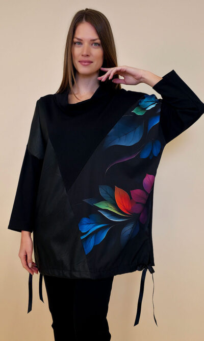 Tunika 48 Black Wings - felpa/ecco leather/print - Colored Leafs black