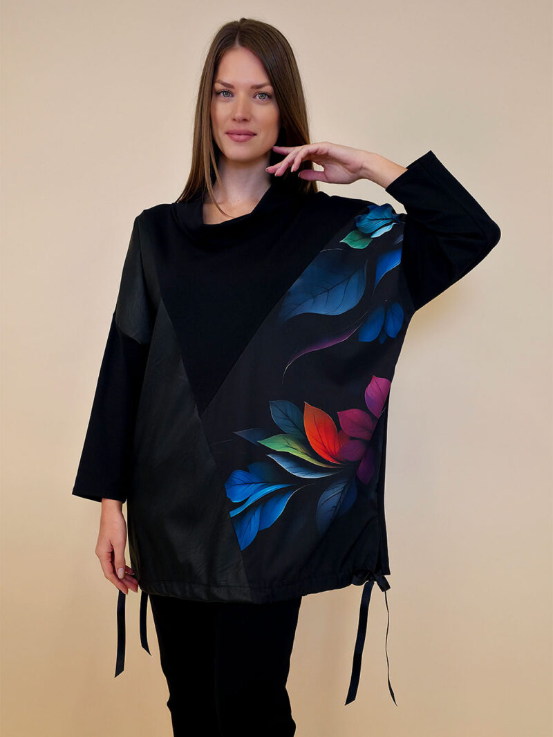Tunika 48 Black Wings - felpa/ecco leather/print - Colored Leafs black