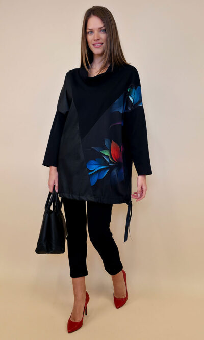 Tunika 48 Black Wings - felpa/ecco leather/print - Colored Leafs black