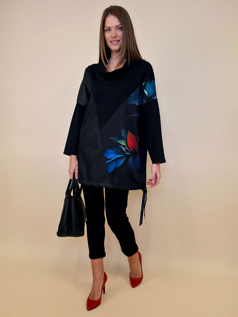 Tunika 48 Black Wings - felpa/ecco leather/print - Colored Leafs black