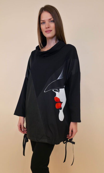 Tunika 48 Black Wings - felpa/ecco leather/print - Red Lips/Profile