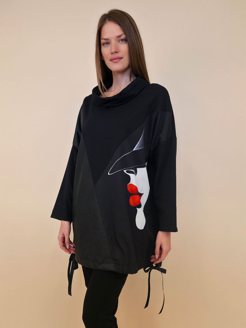 Tunika 48 Black Wings - felpa/ecco leather/print - Red Lips/Profile