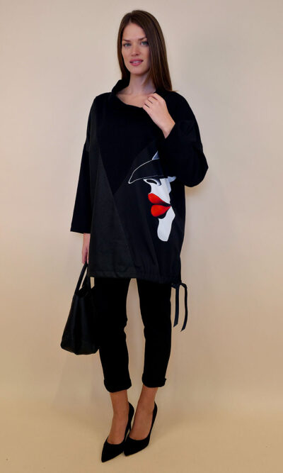 Tunika 48 Black Wings - felpa/ecco leather/print - Red Lips/Profile