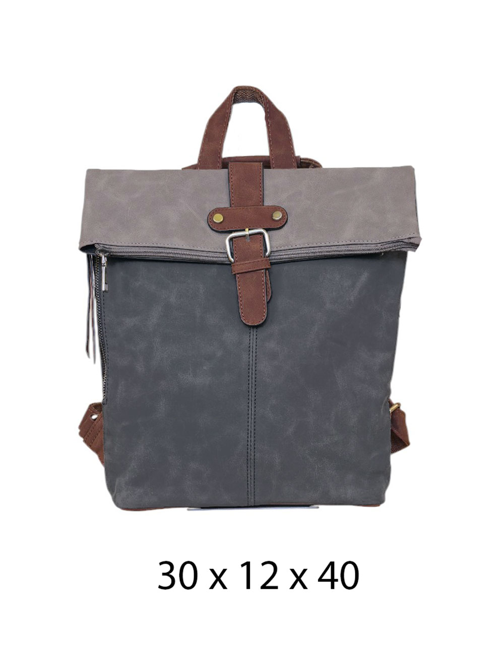 Torba 54 COCO - ruksak suede bicolor preklop 2 zips - grey/l.grey