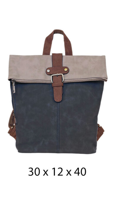 Torba 54 COCO - ruksak suede bicolor preklop 2 zips - black/fango