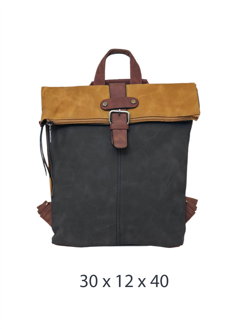 Torba 54 COCO - ruksak suede bicolor preklop 2 zips - black/yellow