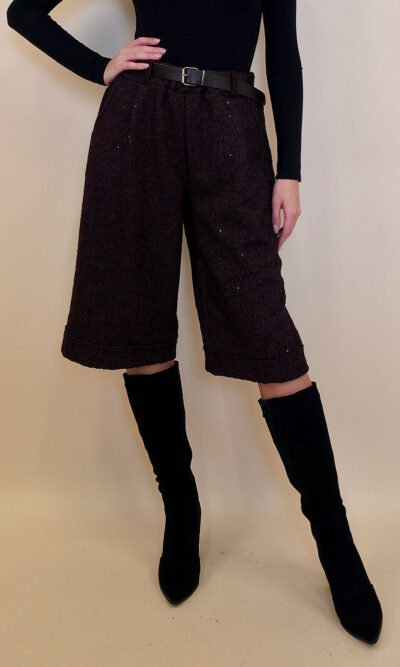 Hlače 70 Bermuda - fishbone šljokice - burgundy