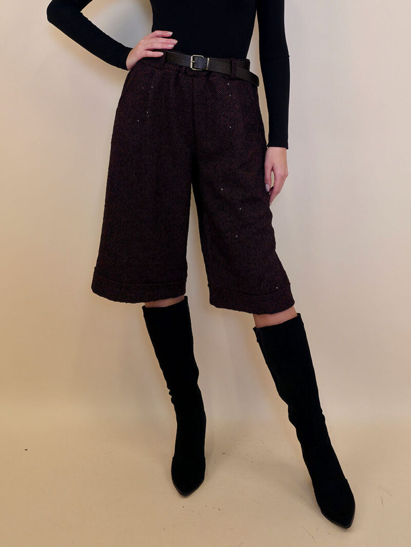 Hlače 70 Bermuda - fishbone šljokice - burgundy
