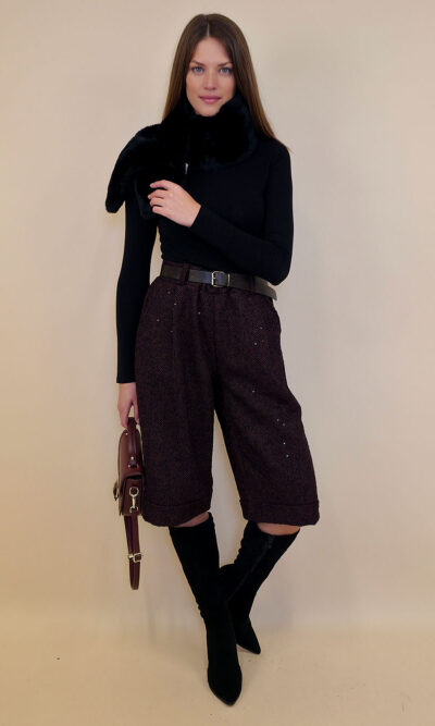 Hlače 70 Bermuda - fishbone šljokice - burgundy