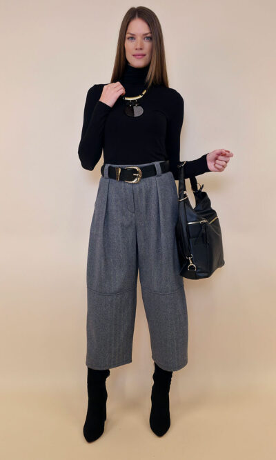 Hlače+remen 60 Gaston/W - tesutto Fish Bone - grey