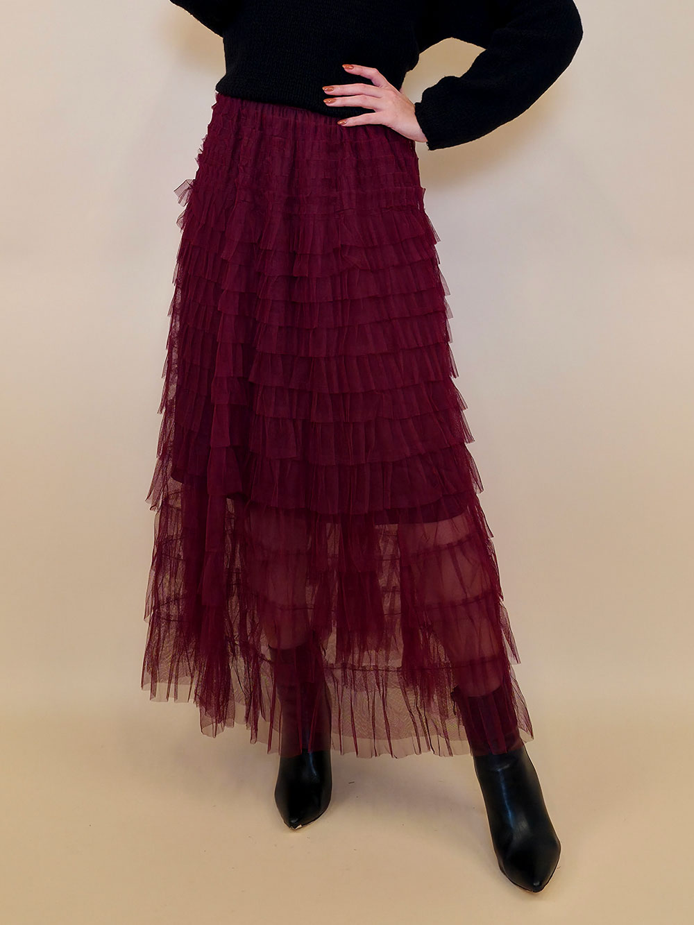 Suknja 56 Can Can - till UN volani mali - burgundy